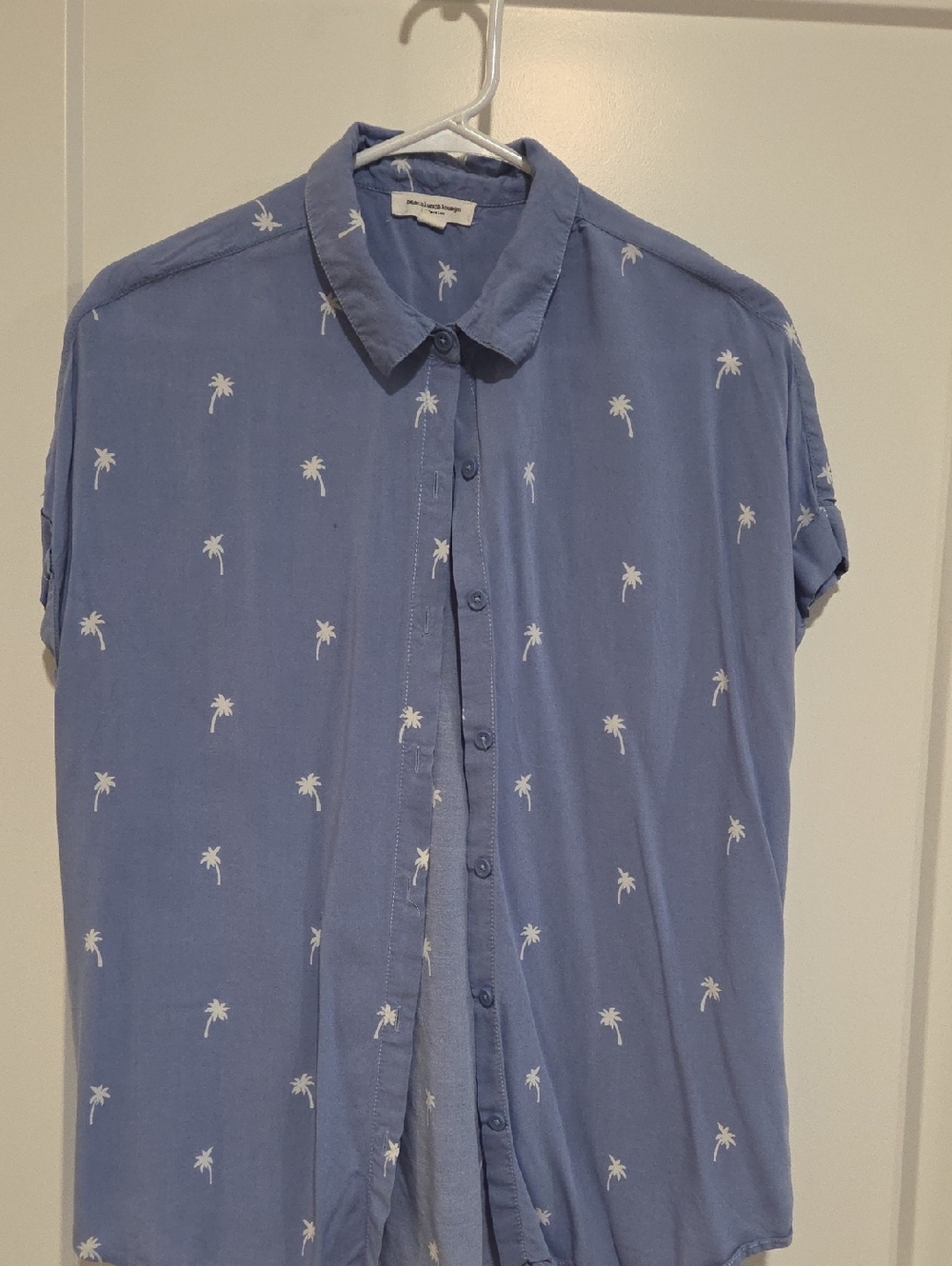 beachlunchlounge Blue Short-Sleeve Palm Print Button-Up Shirt